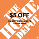 Buy Five (5) Home Depot $5 off $50 Coupons
