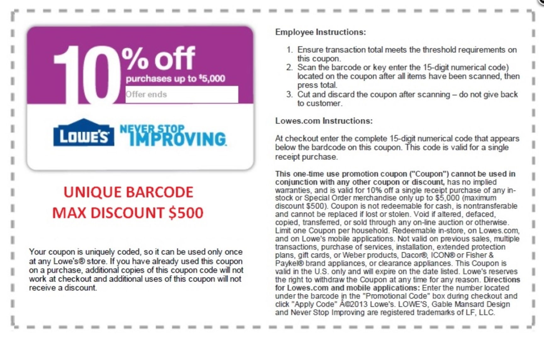 Buy One (1) Lowes 10 off Coupon By Email, What's This Week!